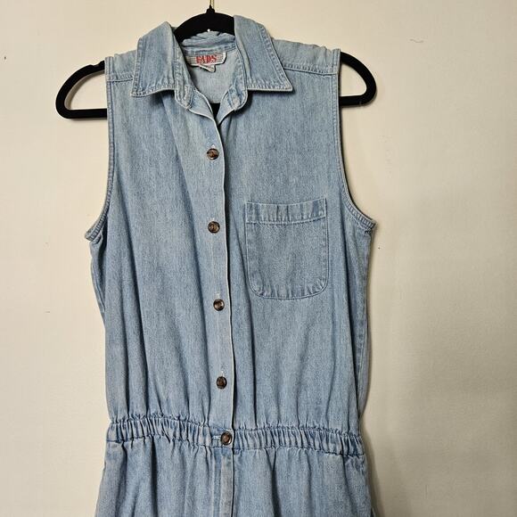 Vtg Denim Romper Womens L Blue Jean Shorts Jorts Button Up Collared Y2K Boho - Picture 2 of 12